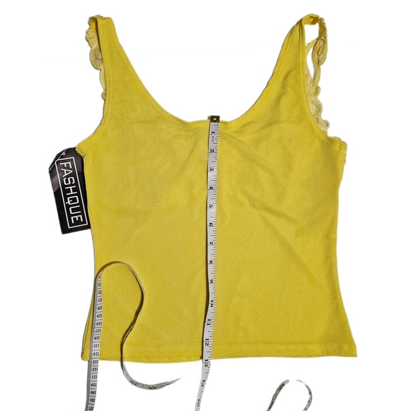 Fashque Vintage NWT Yellow Lace Trim Embroidered Tank Top Cami Sleeveless - Picture 12 of 13